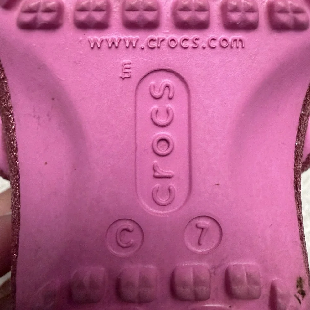 Crocs Classic Pink Glitter Lined Mary Jane Slip On Shoes Youth Girls Size C 7